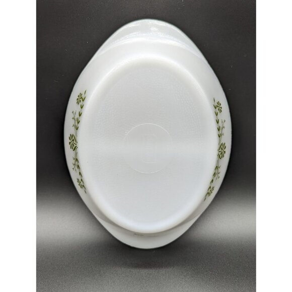 Vintage Divided Glasbake Dish Green Daisy Milk Glass Ovenware 1 QT - Picture 5 of 6